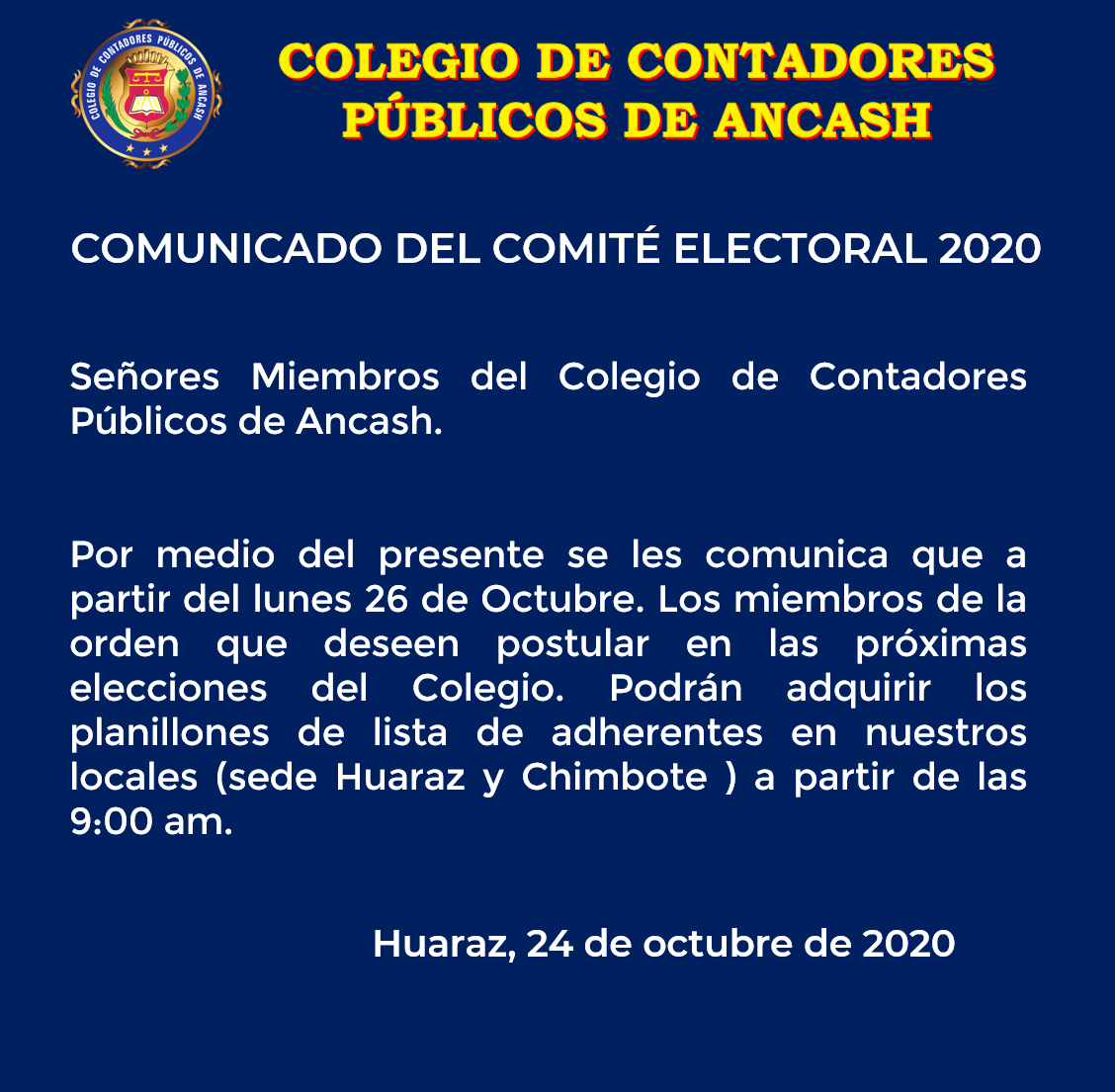 Comunicado Comité Electoral 2020 24/10/2020