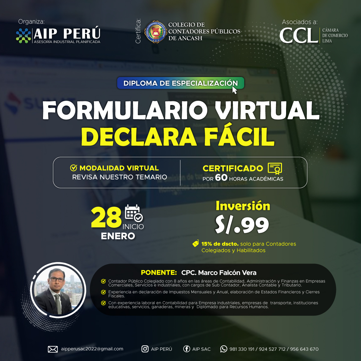 DIPLOMA DE ESPECIALIZACIÓN FORMULARIO VIRTUAL DECLARA  FACIL - AIP PERU