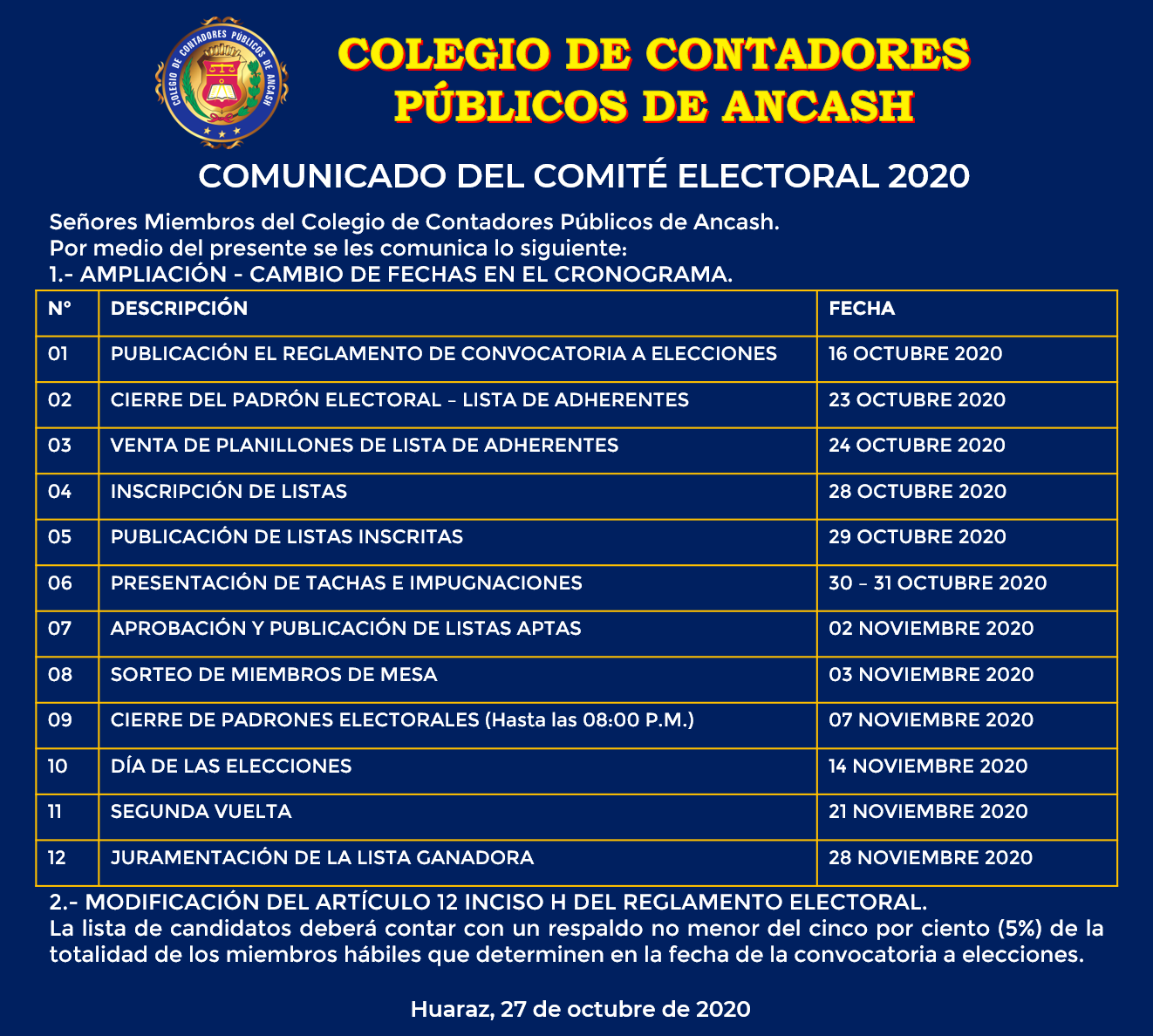 COMUNICADO - COMITÉ ELECTORAL 27102020