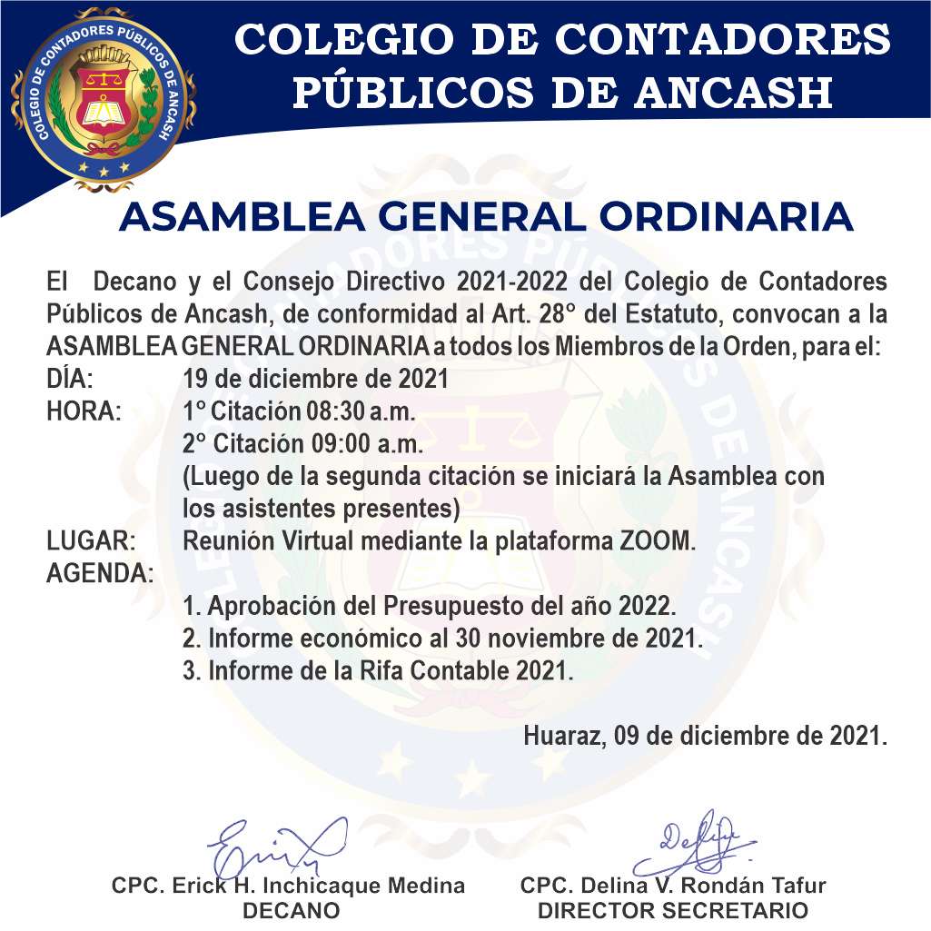 Asamblea General Ordinaria 19/12/2021