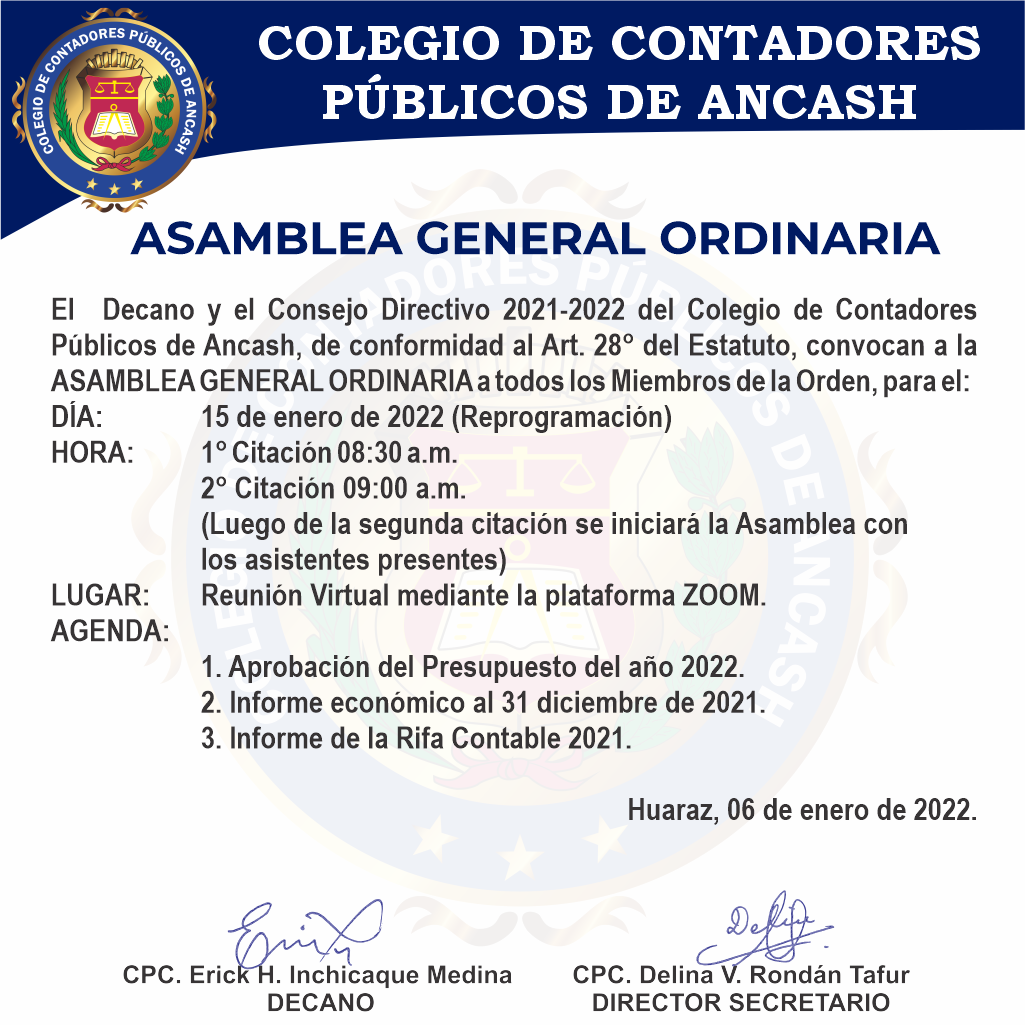 Asamblea General Ordinaria 15/01/2022