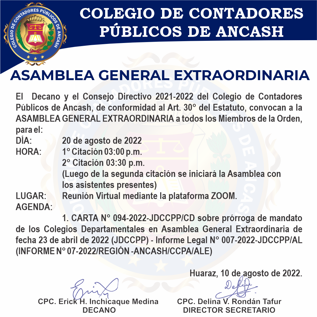 Asamblea General Extraordinaria 20/08/2022